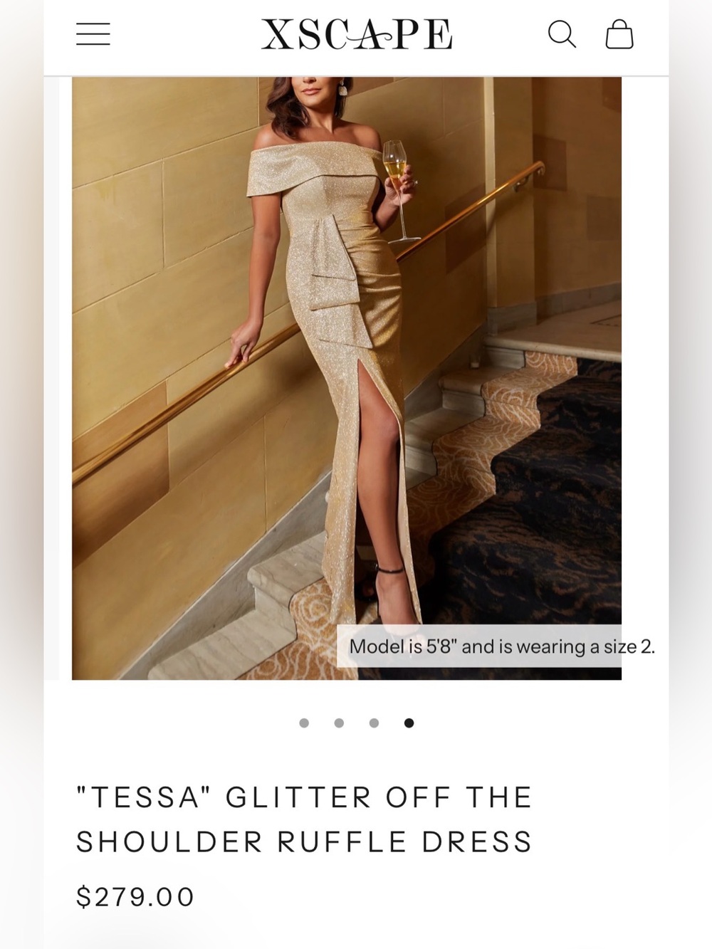 XSCAPE "TESSA" GLITTER OFF THE SHOULDER RUFFLE DRESS - Picture 8 of 12